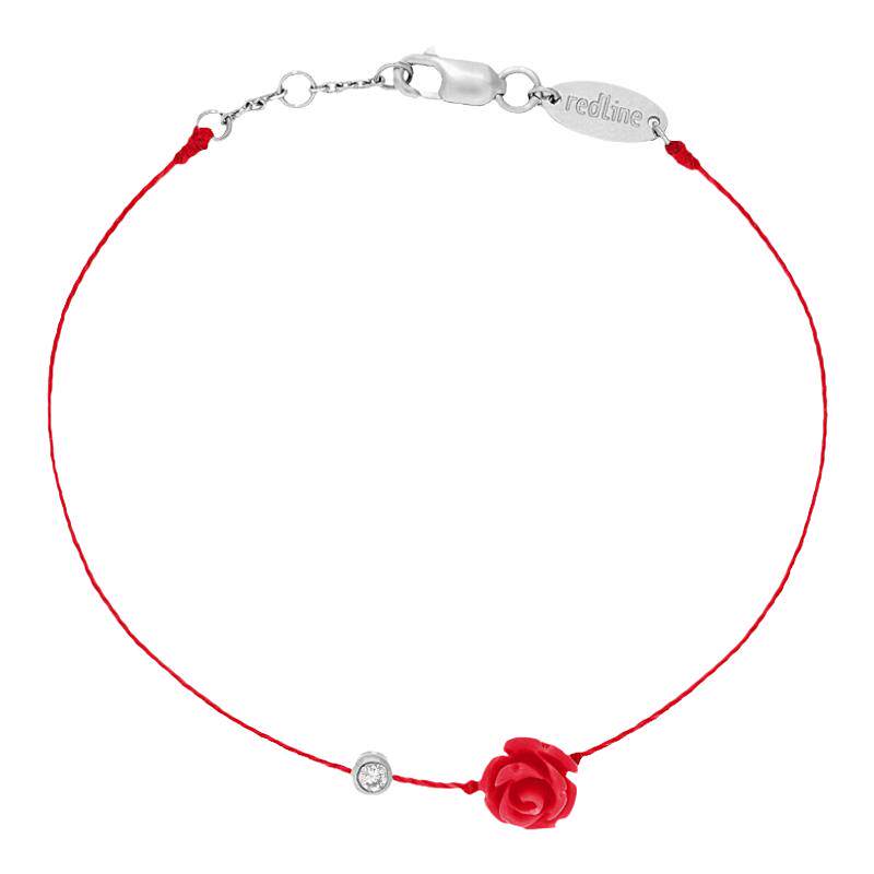 Redline/红绳玫瑰花钻石白金手链