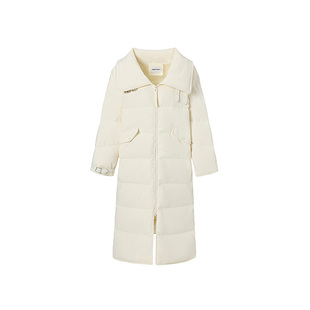 LEDIM WANG白标/鹅绒羽绒服纯白长款女25冬新款翻领保暖轻盈外套