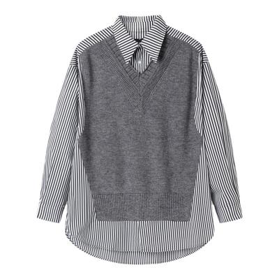 假两件长袖衬衫白口阳韩风