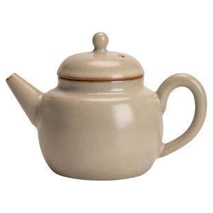 米黄汝瓷茶壶陶瓷西施壶茶具白瓷手工开片可养大号单壶家用泡茶壶
