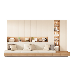 实木去客厅化一体沙发书柜带卡座整墙收纳书架组合多功能储物柜子