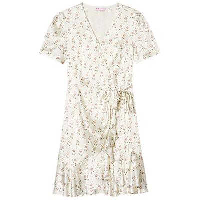 SALT.P可颜奶油白法式碎花连衣裙女夏短款裹身裙v领AC35205490