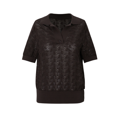 LESS夏季棉质针织衫女休闲简约镂空POLO领短袖套头毛衫2N4311950