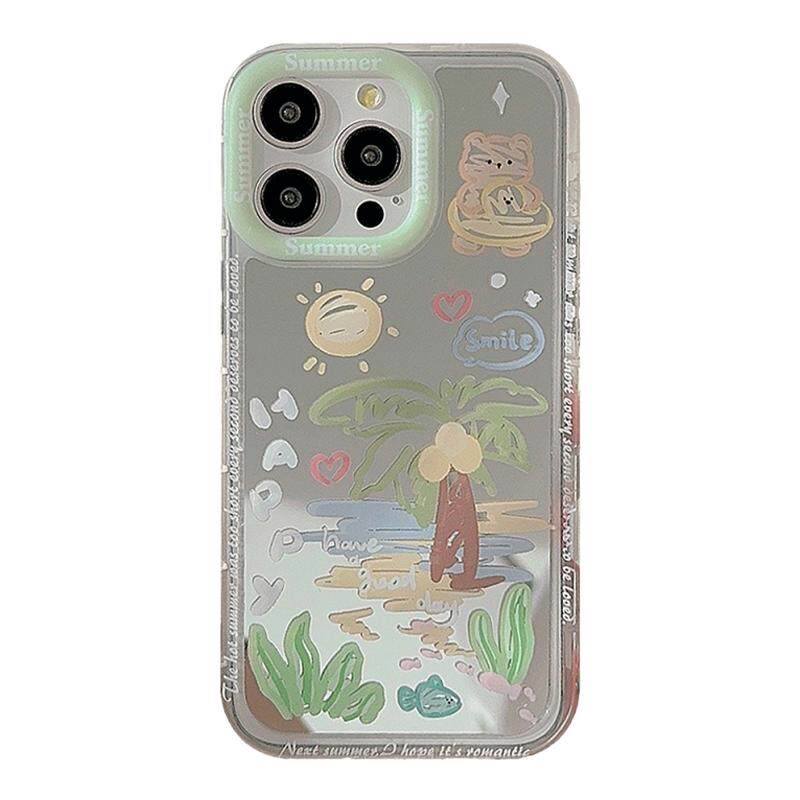 ins风夏日椰树海滩适用14Pro Max苹果15手机壳iPhone12清新13镜面11