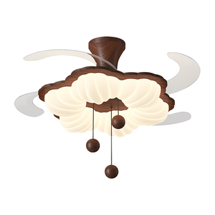 2026新款中古风隐形风扇灯主卧室灯房间高级感艺术法式胡桃木灯具