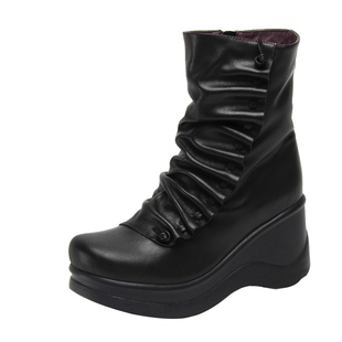 一席之地靴子女冬季新款圆头厚底加绒保暖中靴真皮休闲坡跟女短靴