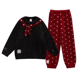 Gukoo果壳情侣睡衣冬女款红色新年睡衣迪士尼新款半边绒男家居服D