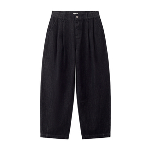 设计师款佐丹奴裤子男洗水压褶牛仔裤半松紧腰宽松弯刀裤18115712