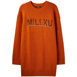 U/TI联名款桔黄色慵懒廓形长毛衣女慵懒休闲上衣尤缇时尚冬季新款