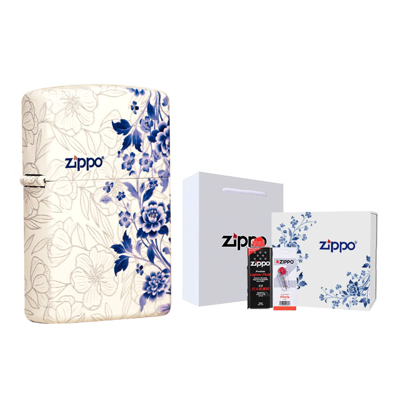 zippo官方正品打火机彩印暗纹【青花瓷-情话】送男友情人节礼物