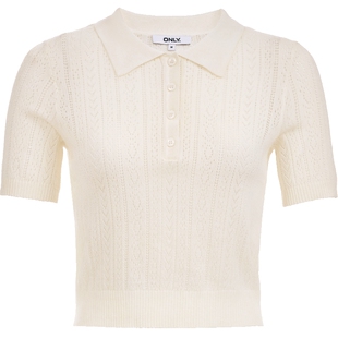 ONLY2026春季新款提花镂空柔软舒适亲肤正肩Polo领短袖针织衫女