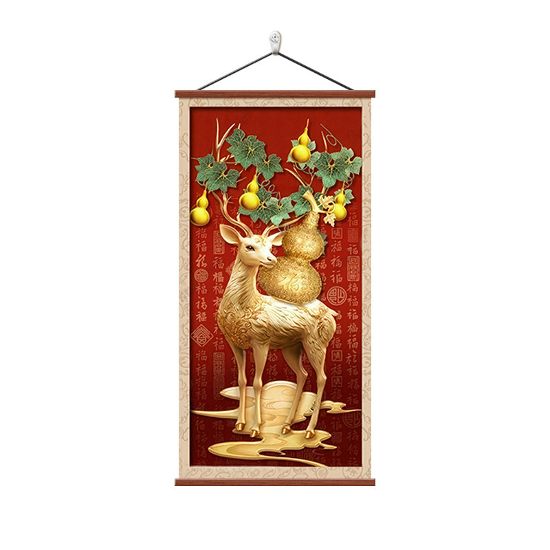 新中式百福图招财鹿玄关装饰画