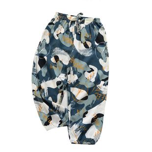 儿童迷彩薄裤子 人造棉防蚊裤  绵绸长裤 男童灯笼裤子夏季棉绸裤