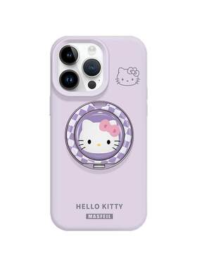 MASFEIL × 紫色格子猫咪适用苹果17Promax手机壳新款15带支架iPhone16Pro保护套Eo1支点液态硅胶13pm女14