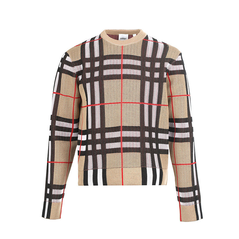 【自营】BURBERRY/博柏利男士格纹松弛感宽松休闲圆领针织衫毛衣