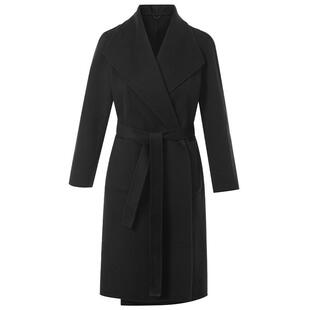 LANCY/朗姿2024冬新款大翻领系带100%羊绒大衣长款黑色毛呢外套女