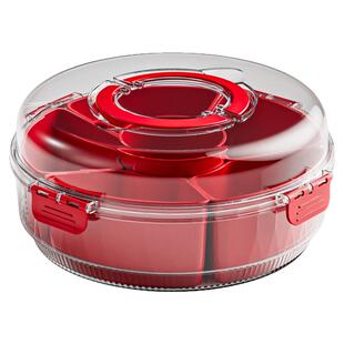 火锅配菜盘旋转分格带盖透明分格盘家用厨房备菜盘子干果盘水果盆