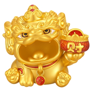 潮宏基吞金兽摆件鎏彩黄金摆件足金5D硬金收藏投资金礼物计价