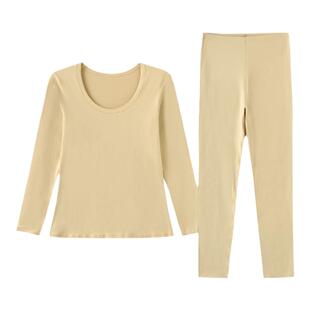 【慕斯绒薄暖】米图磨毛保暖内衣女士自发热薄款大领无痕上衣秋裤