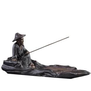 创意新中式陶瓷香插香座姜太公钓鱼办公室鱼缸茶道禅意香薰炉摆件