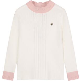 暇步士童装女童线衣打底衫春秋新款中大童洋气镂空花边领儿童上衣