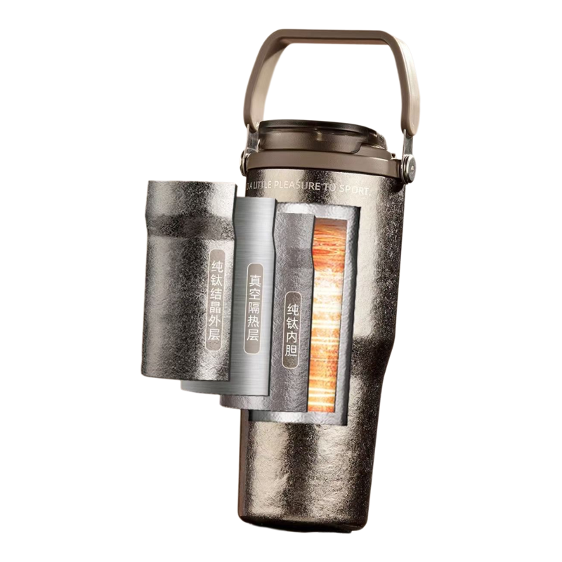 TKK纯钛保温杯大容量水杯男女吸管冰霸杯车载泡茶咖啡巨无霸杯子