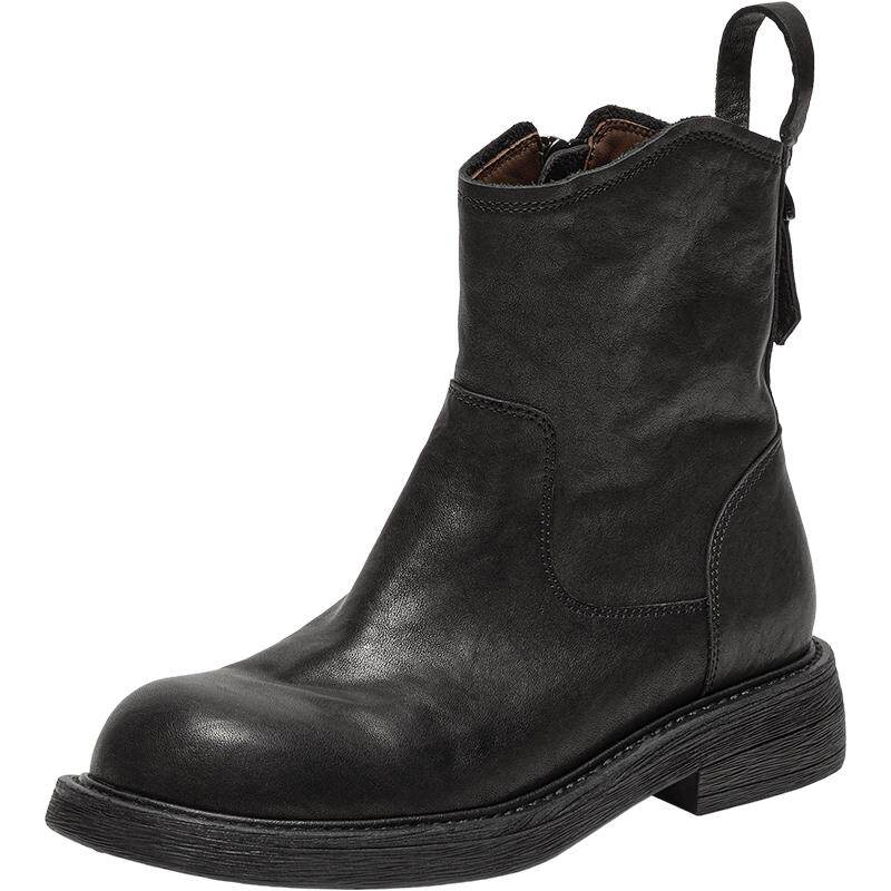 Bata时装靴女2025冬季新款加绒牛皮粗跟通勤百搭柔软靴66051DZ5