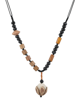 檀木菩提花朵吊坠项链串珠毛衣链