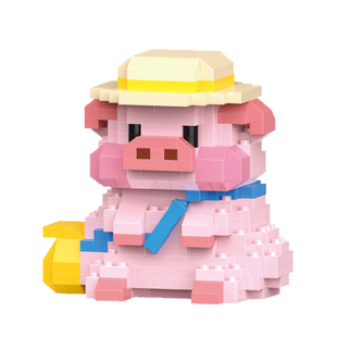 小颗粒拼装积木可爱粉红猪猪动物拼图女孩子生日礼物益智玩具摆件