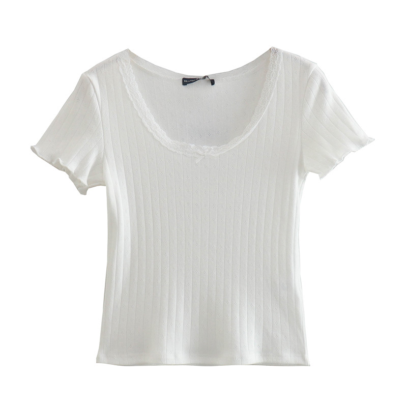 Brandy Girl纯欲蕾丝花边zellytop少女芭蕾风纯棉bm短袖T恤上衣