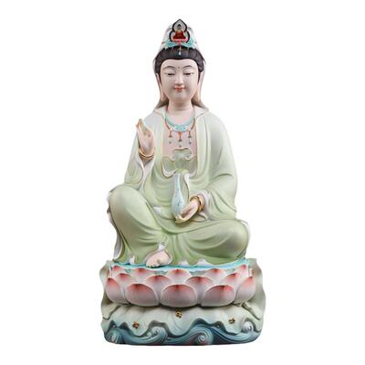 戴玉堂陶瓷摆件《明净观世音珍珠彩》佛像供奉家用坐莲观音菩萨像