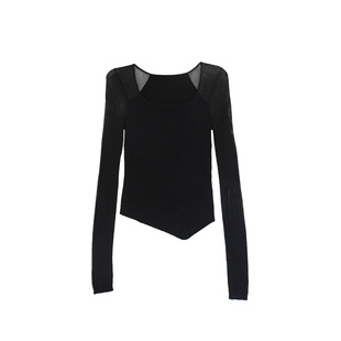 纳帕佳套头长袖方领打底薄款针织衫2026春季新款女式黑色休闲上衣