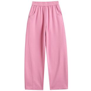 粉红色香蕉裤女春秋季新款宽松直筒弯刀裤长裤子窄版阔腿休闲卫裤