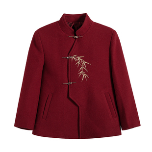 罗蒙男童毛呢外套2026秋冬新款中大童呢子上衣红色拜年服唐装棉服