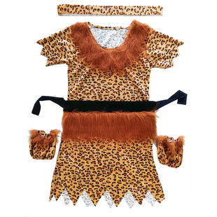 儿童野人服装非洲鼓表演服原始人猎人服装幼儿原始部落土著人服装