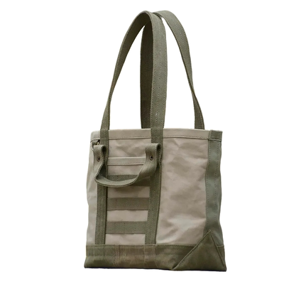 重磅厚硬棉帆布托特tote包军绿拼双柄茉莉环水洗不掉色男女大容量