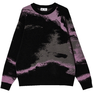 杰克琼斯男装秋冬新款时尚潮休闲宽松提花针织衫罗纹圆领满印毛衣