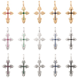 哥特之心十字架吊坠925银镶钻22k镀黄白金男女潮流个性小众项链