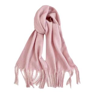 周给给 高级感巧克力流苏围巾冬季女保暖百搭加厚长披肩棕咖围脖