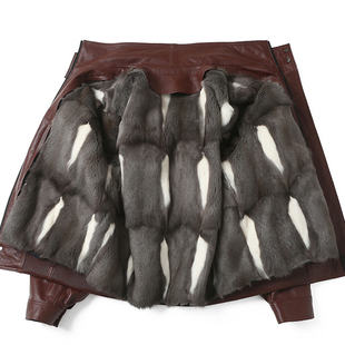 头层牛皮皮衣男女90年代港风金狸貂皮毛一体复古老爹飞行员皮夹克