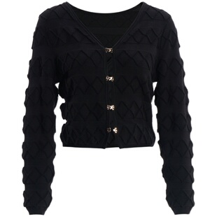 【商场同款】曼诺比菲秋季v领短款针织慵懒风毛衣外套