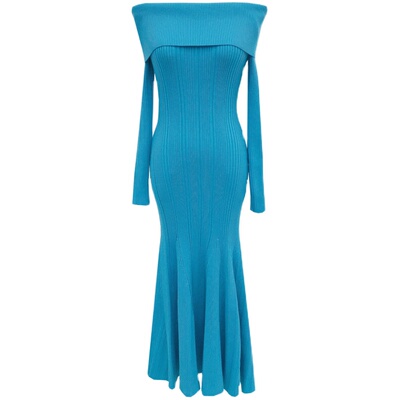 孕妇一字领修身鱼尾裙长裙