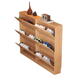 定制实木鞋柜超薄单层翻斗柜防尘鞋架橡木色家用门口收纳玄关柜子