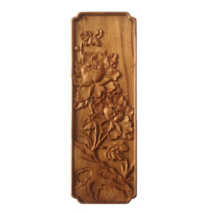 牡丹荷花长浮雕木雕花板 家具柜门床围栏木贴花 新中式壁挂木版画