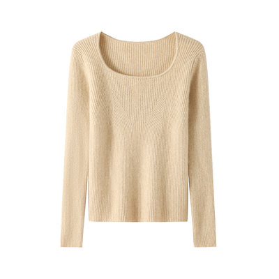 超软糯~大U领100%纯山羊绒衫女