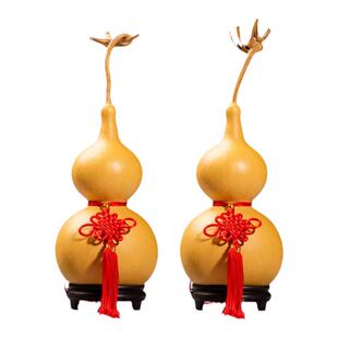 成对文玩真木大小天然葫芦挂件饰品中国结龙头开口木葫芦摆件玄关