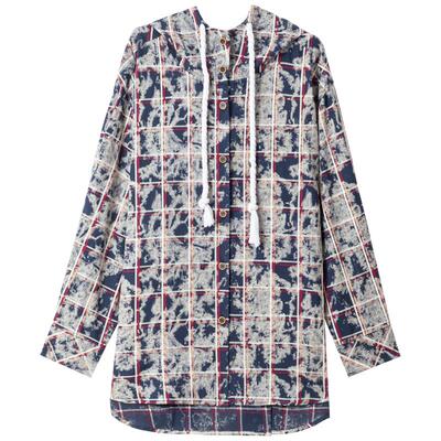 KEIKO美式扎染全棉格子衬衫外套