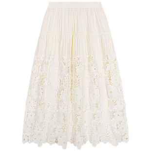 落落狷介 半身裙女2025新款白色蕾丝半裙小个子松紧腰设计感裙子
