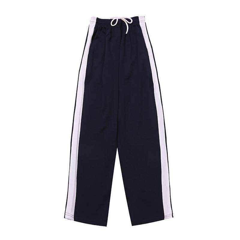 校服裤子一道杠藏青色宽白边直筒