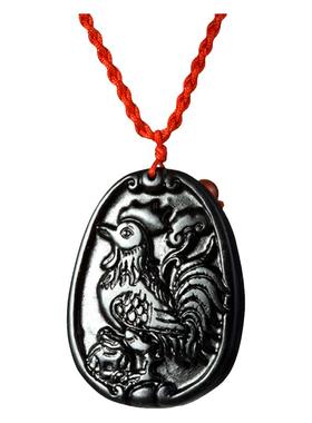 生肖鸡吊坠砭石项链